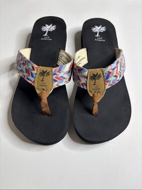 Luv America size 11 Black Sandal Flip Flops with Multicolor Straps